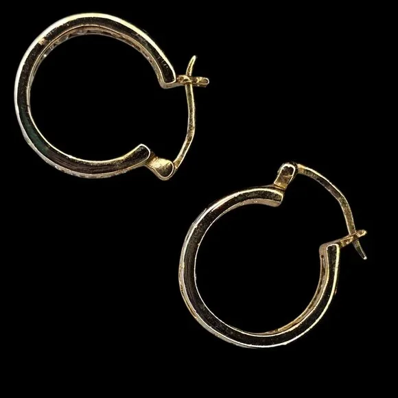 Hoop Earrings Gold Plated Sterling Silver Cubic Zirconia Pierced Round Almost 1